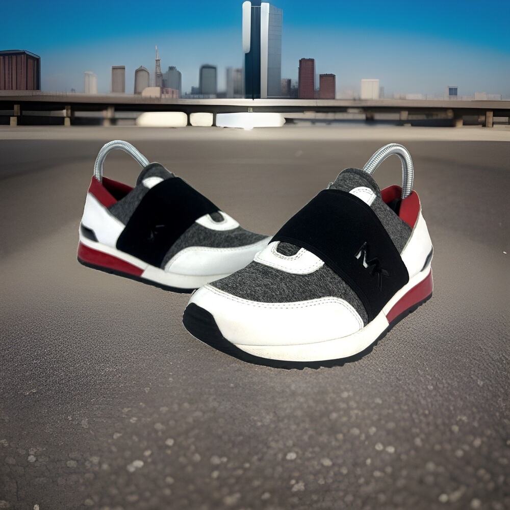Michael Kors Felix Trainer Sneakers - Red, White, Gray Slip-On - Size 7.5